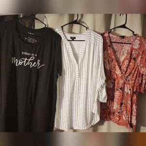 Torrid Tops Bundle: Black Graphic Tee and Floral Blouse Set